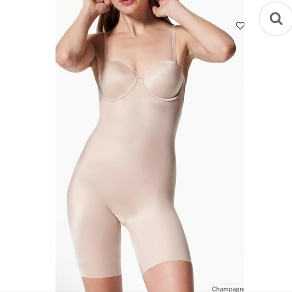 SPANX Suit Your Fancy Midthigh Bodysuit 4  way straps built in cup champaign XL - Picture 1 of 8
